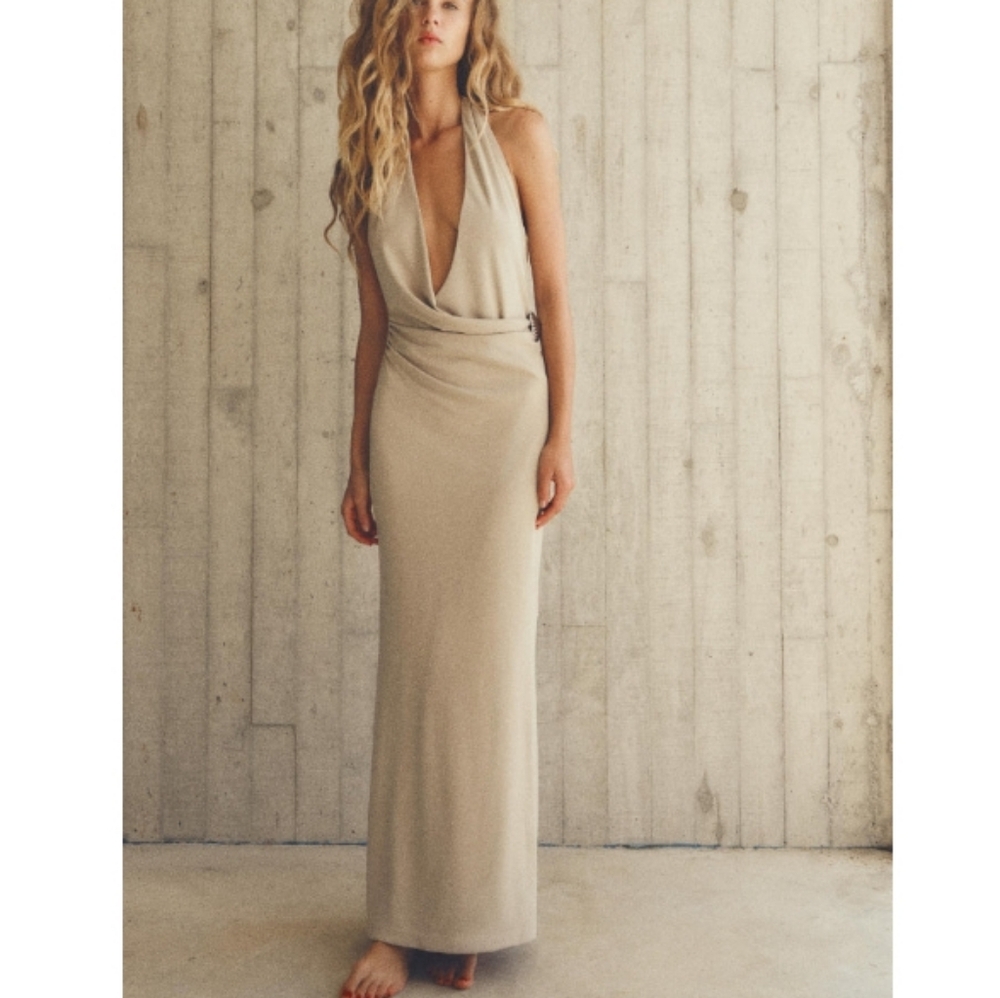 Zara Shell Halter Neck Formal Maxi Dress